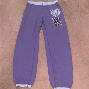 Pink Victoria’s Secret Purple/Gray Sweat Bottoms with Heart Accents